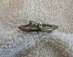 Vintage MCM Minimalist Circular Round Speckled Green Enamel on Copper Brooch