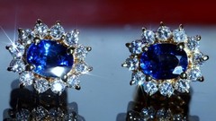 18k yellow gold earrings 1.2ct natural, treated sapphire dia stud 3.03gr N3713