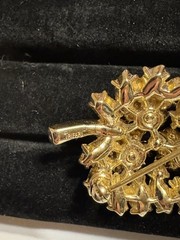 Trifari Green, White And Green AB Rhinestone Floral Leaf Brooch, Signed