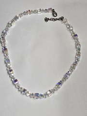 Vintage Sterling Silver Aurora Borealis Cube Crystal Glass Beaded Necklace Adjus