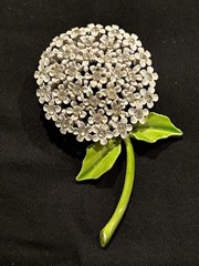 Vintage Weiss Brooch Pin Enamel Rhinestone White Flower 2.5 Inches Long Stunning