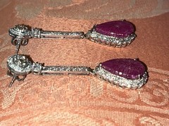 Large 14K Solid Gold Authentic Natural Ruby Diamond Leaf Earrings AGI Certified!