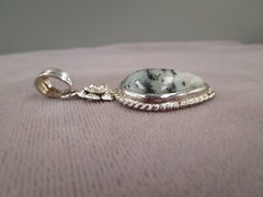 Vintage Southwest Sterling White Buffalo Turquoise Flower Teardrop Pendant