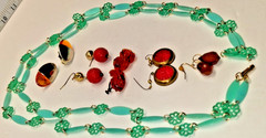 Nice Group Of Vintage Plastic Jewelry Carved Marbled Bakelite Earrings & Others