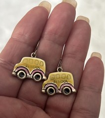 Vintage School Bus Earrings Yellow Enamel Teacher Gift Bus Driver Dangle Retro