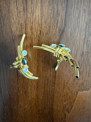 Vintage 1980s Maximalist Brutalist Ear Climbers Gold Plated Tubes Hematite Clip