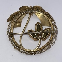 Vintage Signed Van Dell? Brown Marquee Rhinestone Bow Round Brooch Pin Pendant