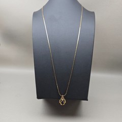 Vintage Gold Tone Teardrop Pendant Necklace Black Faceted Stone Rhinestone 30in