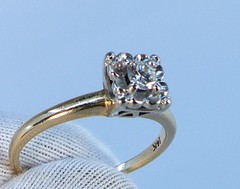 Antique 14k Petite 1920’s Art Deco Solitaire .11ct Diamond RING 2 Color Sz 7