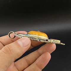 Handmade Masterpiece Old Ethnic Unique Tibetan Multi Colour Leaf Shape Pendant