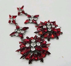 Red Crystal Chandelier Earrings Flower Black Metal Pierced Couture Art Deco 4 in