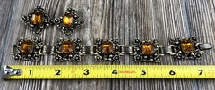 Vintage Floral Flower Orange Rhinestone Panel Bracelet Earring Set