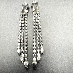 Vintage Rhinestone Earrings Clip Shoulder Duster 3.25″ Long Dangles Chandelier