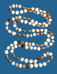 Cultured Freshwater Pearl Endless Strand Necklace Gold Bronze Crystal Beads 6018