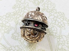 Antique Victorian Etruscan Repousse Gold Filled Orb w/ Stones Charm Fob Pendant