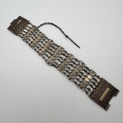 Antique Ottoman Turkish Silver Tone Filigree Stick Pin Bracelet 8.25″