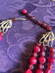 Vintage 50’s Star Brand Triple Strand Lucite/Plastic Red Bead Necklace