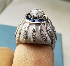 Art DECO Rising Sun 14k Gold 2.2 to 2.60TCW(.99 to 1.10ct Center SI3/I1-H) Ring