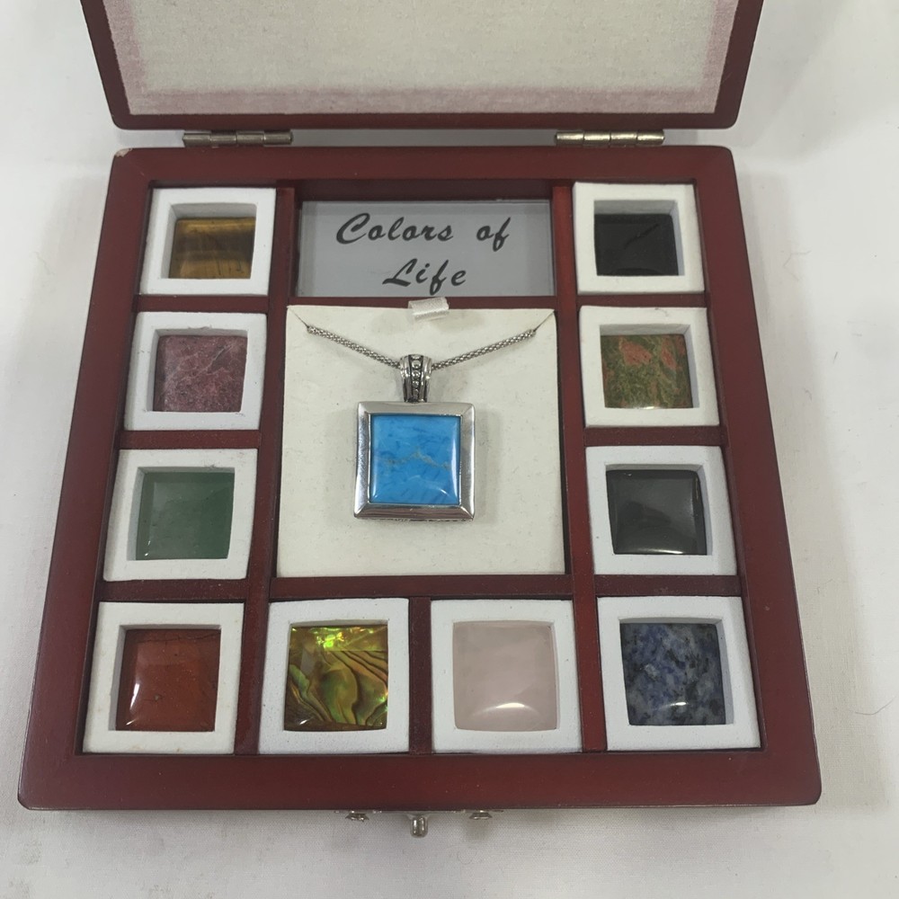 Vintage interchangeable square pendant- Sterling silver W/case & 11 Gems