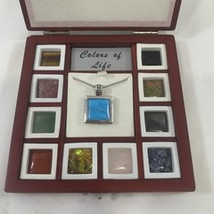 Vintage interchangeable square pendant- Sterling silver W/case & 11 Gems