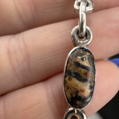 Vintage Taxco 950 Silver Bracelet Polished Stone 7”