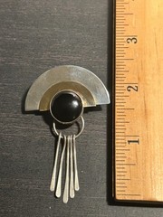 Art Dec 925 Sterling Silver Vintage Cabochon Cut Black Onyx 2 Tone Brooch Pin