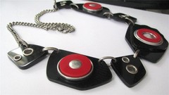 Vintage Bijoux Terner Red Black Lucite Panel Link Collar Necklace Modernist