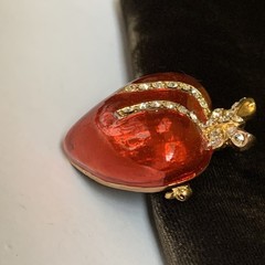Vintage Red Enamel Puffy Heart with Rhinestone Gold tone Bow Pin Brooch