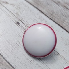 Vintage Stud Earrings For Pierced Ears Slightly Domed White with Red