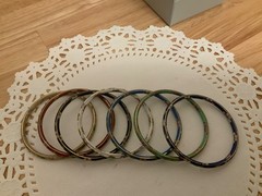 Vintage Set of 7 Cloisonne Enameled Bangle Bracelets Comes in Original Box