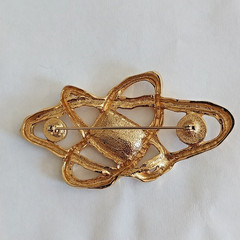 Vtg Gold Tone Purple Stone Faux Pearls Abstract Brooch Pin