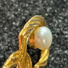AAi brooch vintage double hearts goldtone metal REPAIRED real pearl replacement