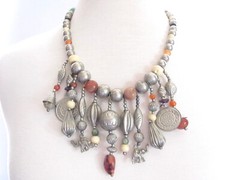 Bohemian Gypsy Tribal Boho Ethnic Necklace Neck Piece Carnelian Stone Fringe
