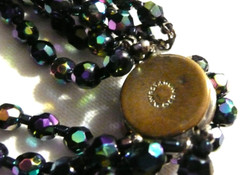 Vtg 6-strands Iridescent Blue Peacock Beaded Glass Necklace Earrings W Germany