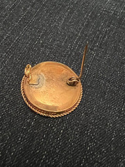 Antique Gold Tone Metal Young Child Curly Haired Photograph Pin Brooch