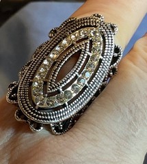 Art Deco 18k WHITE GOLD PLATED Ring Size 7, Pave Crystals, Unique & Beautiful