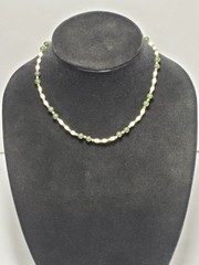 Vintage Green And White Beaded Necklace Natural Gemstones Brass Wire & Beads