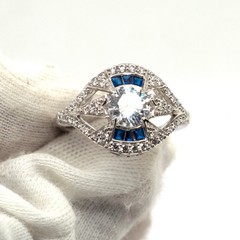 1.35 Ct White Round Cut Simulated Diamond Art Deco Style Wedding 925 Silver Ring