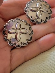NWOT NAVAJO STERLING STAMPWORK CONCHO PIERCED EARRINGS 29MM PUSH ON BACKS