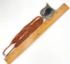 MOROCCAN BERBER JEWELRY NECKLACE FISH LAPIS LAZULI CORAL TUBE BEADS SILVER ALLOY