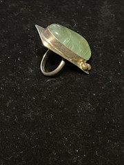 Vintage Sterling Prehnite Gemstone Ring Size 8 Huge Stone!