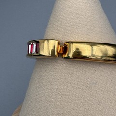 Swarovski Hinged Bangle Gold Tone Baguette Red Clear Crystal Bracelet SAL