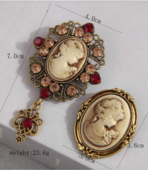 BROOCH- 2Pcs PINK Cameo Brooch with Rhinestone Embossed Accents