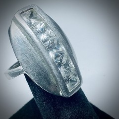 Sterling Silver 925 Princess Cut CZ Channel Set Cocktail Ring Art Deco Sz6 9.60g