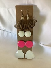 1980s Vintage Lot Of 4 Earrings 1 Feather Dangle, Drop And 3 Acrylic Finished 1”