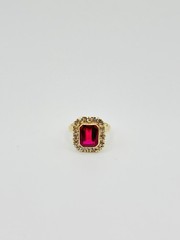 Vintage 3.00ctw Red Spinel & Sapphire Halo 16mm Ring 10k Yellow Gold Size 5.25