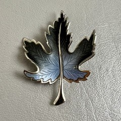 Vintage Silver Tone Blue Autumn Leaf 2.5″ Brooch Fall