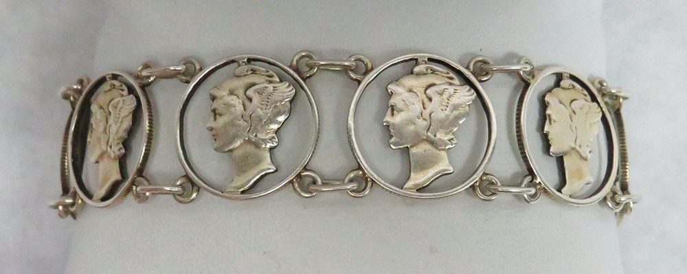 VINTAGE SILVER MERCURY DIME “DIME-ON” BRACELET