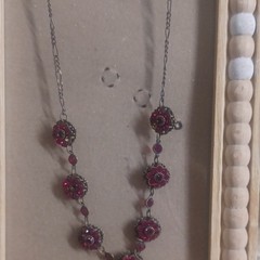 Kenny MA San Francisco, Garnet Red Necklace 16.5” Antiqued Metal