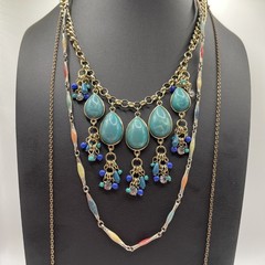Necklace Lot Of 6 Teal Blue BOHO Eclectic Acrylic, Glass, Metal, Beads Estate